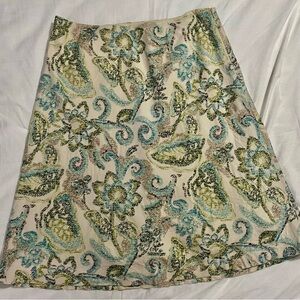 LOFT Blue/Green and Cream A-Line Skirt